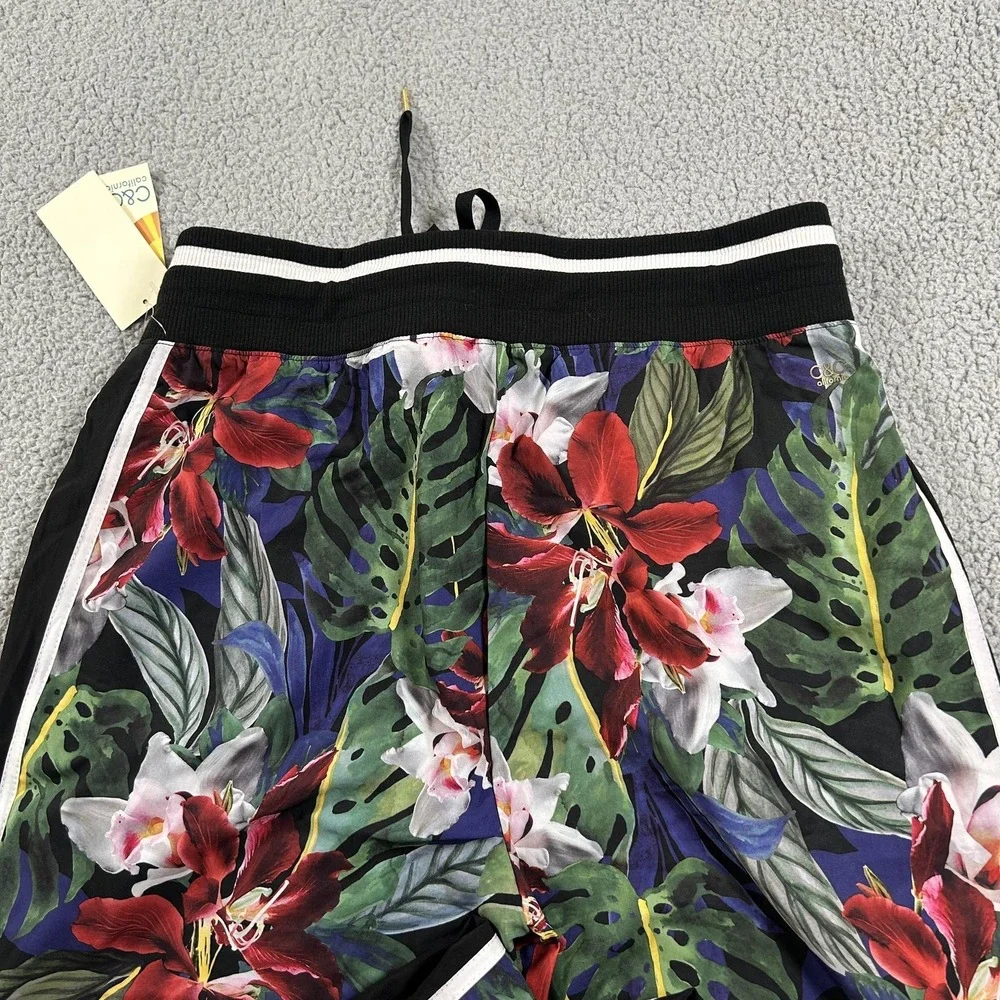 C&C California Pants Womens Large Multicolor Tropical Floral Jogger Side Stripe